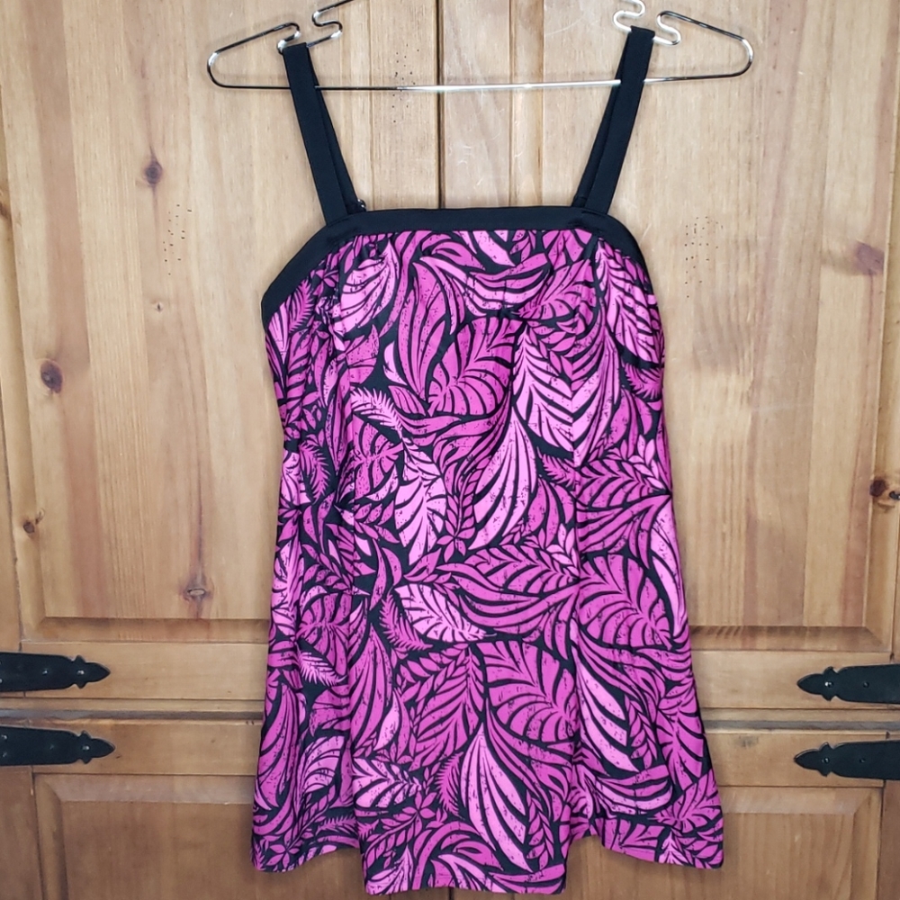 Swimsuits For All Bright Fuchsia Leaf Swim Dress Swimsuit